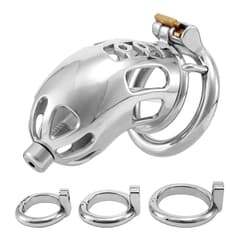 Chastity belt lock - Skeleton sperm ring with round ring with three rings + silicone catheter