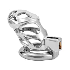 Zinc Alloy Chastity Cage with Triple Rings for Male Adults