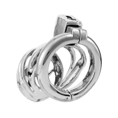 Zinc Alloy Chastity Cage with Triple Rings for Male Adults