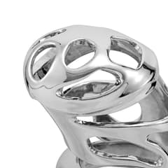 Zinc Alloy Chastity Cage with Triple Rings for Male Adults