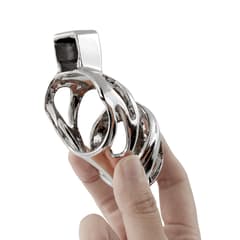 Zinc Alloy Chastity Cage with Triple Rings for Male Adults