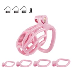 Pink Honeycomb - 3D Design Chastity Lock with Disposable Lock with Four Rings