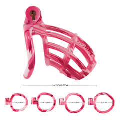 Pink Encounter-3D Design Chastity Cage with 4 Rings and Disposable Lock