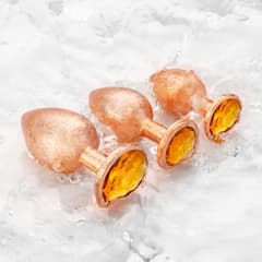 Ice Flower Gold - Round Base Rear Anal Plugs Large, Medium and Small 3-Piece Set