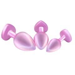 UV Plated Pink - Rear Anal Plug Set of 3 with Heart Shaped Base