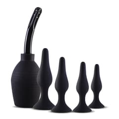 Hands-Free Suction Cup Anal Plugs - Silicone Rear Anal Plugs 5-Piece Set with Enema Anal Rinser