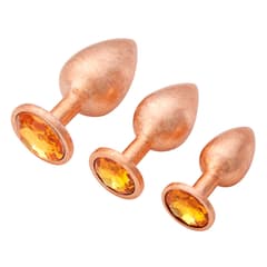 Gold Foil Aluminum - Jewelled Metal Butt Plug with Circle Base 3-Piece Set