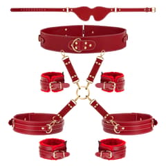 Red 6-Piece Adjustable Bondage Restraint Kit for Couples