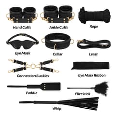21-Piece Bondage Restraints Kit - Leather Cuffs & Accessories with Storage Bag