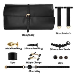 21-Piece Bondage Restraints Kit - Leather Cuffs & Accessories with Storage Bag