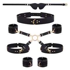 Black 6-Piece Adjustable Bondage Restraint Kit for Couples