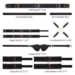 Black 6-Piece Adjustable Bondage Restraint Kit for Couples