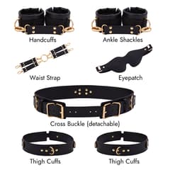 Black 6-Piece Adjustable Bondage Restraint Kit for Couples