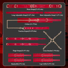 Red 7-Piece BDSM Restraint Kit – Adjustable Bondage Set for Couples