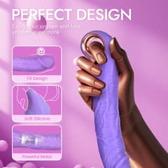 Lavender - 9" Silicone Thrusting Dildo Vibrator with 10 Vibration & 3 Thrusting Modes