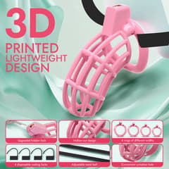 UTIMI 3D Printed Chastity Cage – Breathable PC Cock Cage with 4 Size Rings, Hidden Lock & Adjustable Belt (Pink)