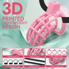 UTIMI 3D Printed Chastity Cage – Breathable PC Cock Cage with 4 Size Rings, Hidden Lock & Adjustable Belt (Pink)