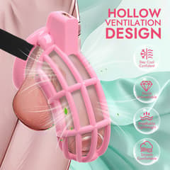 UTIMI 3D Printed Chastity Cage – Breathable PC Cock Cage with 4 Size Rings, Hidden Lock & Adjustable Belt (Pink)