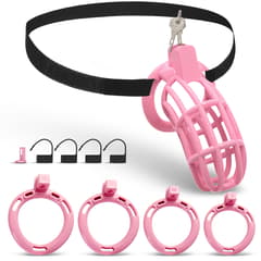 UTIMI 3D Printed Chastity Cage – Breathable PC Cock Cage with 4 Size Rings, Hidden Lock & Adjustable Belt (Pink)