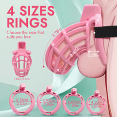 UTIMI 3D Printed Chastity Cage – Breathable PC Cock Cage with 4 Size Rings, Hidden Lock & Adjustable Belt (Pink)