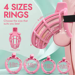 UTIMI 3D Printed Chastity Cage – Breathable PC Cock Cage with 4 Size Rings, Hidden Lock & Adjustable Belt (Pink)