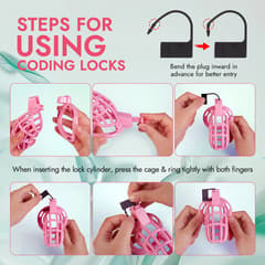UTIMI 3D Printed Chastity Cage – Breathable PC Cock Cage with 4 Size Rings, Hidden Lock & Adjustable Belt (Pink)