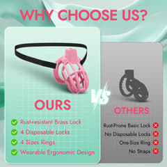 UTIMI 3D Printed Chastity Cage – Breathable PC Cock Cage with 4 Size Rings, Hidden Lock & Adjustable Belt (Pink)