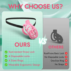 UTIMI 3D Printed Chastity Cage – Breathable PC Cock Cage with 4 Size Rings, Hidden Lock & Adjustable Belt (Pink)