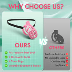 UTIMI 3D Printed Chastity Cage – Breathable PC Cock Cage with 4 Size Rings, Hidden Lock & Adjustable Belt (Pink)