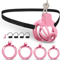 UTIMI 3D Printed Chastity Cage – Breathable PC Cock Cage with 4 Size Rings, Hidden Lock & Adjustable Belt （Pink）