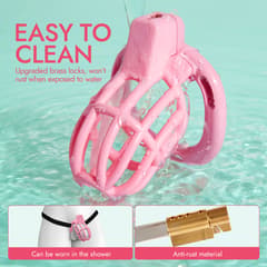 UTIMI 3D Printed Chastity Cage – Breathable PC Cock Cage with 4 Size Rings, Hidden Lock & Adjustable Belt (Pink)