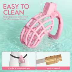 UTIMI 3D Printed Chastity Cage – Breathable PC Cock Cage with 4 Size Rings, Hidden Lock & Adjustable Belt (Pink)