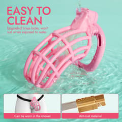 UTIMI 3D Printed Chastity Cage – Breathable PC Cock Cage with 4 Size Rings, Hidden Lock & Adjustable Belt (Pink)