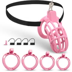 UTIMI 3D Printed Chastity Cage – Breathable PC Cock Cage with 4 Size Rings, Hidden Lock & Adjustable Belt (Pink)