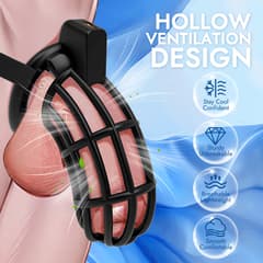 UTIMI 3D Printed Chastity Cage – Breathable PC Cock Cage with 4 Size Rings, Hidden Lock & Adjustable Belt (Black)