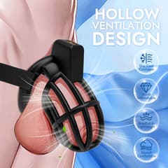 UTIMI 3D Printed Chastity Cage – Breathable PC Cock Cage with 4 Size Rings, Hidden Lock & Adjustable Belt (Black)