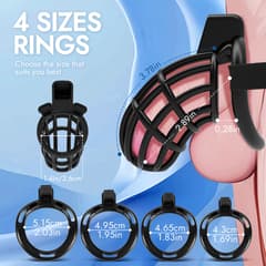 UTIMI 3D Printed Chastity Cage – Breathable PC Cock Cage with 4 Size Rings, Hidden Lock & Adjustable Belt (Black)