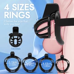 UTIMI 3D Printed Chastity Cage – Breathable PC Cock Cage with 4 Size Rings, Hidden Lock & Adjustable Belt (Black)