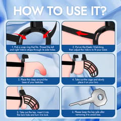 UTIMI 3D Printed Chastity Cage – Breathable PC Cock Cage with 4 Size Rings, Hidden Lock & Adjustable Belt (Black)