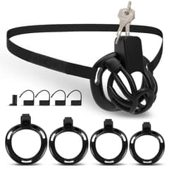 UTIMI 3D Printed Chastity Cage – Breathable PC Cock Cage with 4 Size Rings, Hidden Lock & Adjustable Belt (Black)