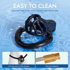 UTIMI 3D Printed Chastity Cage – Breathable PC Cock Cage with 4 Size Rings, Hidden Lock & Adjustable Belt (Black)