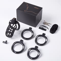 UTIMI 3D Printed Chastity Cage – Breathable PC Cock Cage with 4 Size Rings, Hidden Lock & Adjustable Belt (Black)