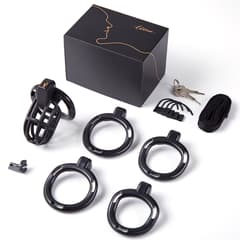 UTIMI 3D Printed Chastity Cage – Breathable PC Cock Cage with 4 Size Rings, Hidden Lock & Adjustable Belt (Black)