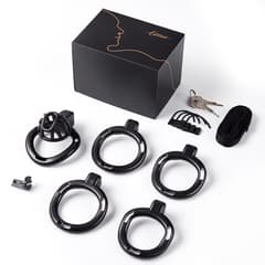 UTIMI 3D Printed Chastity Cage – Breathable PC Cock Cage with 4 Size Rings, Hidden Lock & Adjustable Belt (Black)