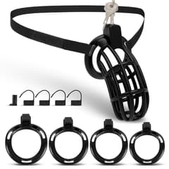 UTIMI 3D Printed Chastity Cage – Breathable PC Cock Cage with 4 Size Rings, Hidden Lock & Adjustable Belt (Black)
