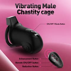 Utimi & Deeplusty App-Controlled Vibrating Chastity Cage – Silicone Cock Cage, 8 Modes, 4 Rings, Secure Lock