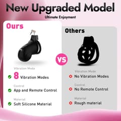 Utimi & Deeplusty App-Controlled Vibrating Chastity Cage – Silicone Cock Cage, 8 Modes, 4 Rings, Secure Lock