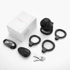 Utimi & Deeplusty App-Controlled Vibrating Chastity Cage – Silicone Cock Cage, 8 Modes, 4 Rings, Secure Lock