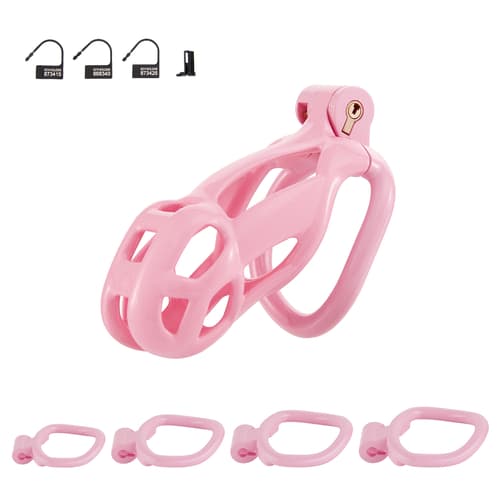 Pink Cobra - 3D Design Chastity Belt Disposable Lock with Four Rings