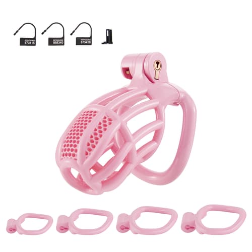 Pink Honeycomb - 3D Design Chastity Lock with Disposable Lock with Four Rings
